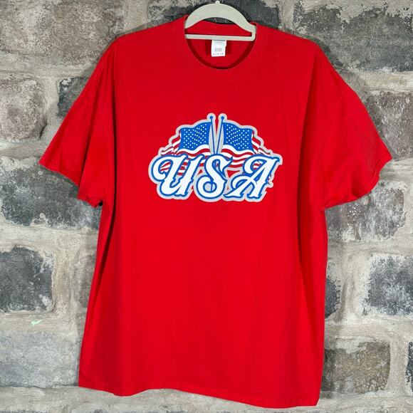 Gildan USA Men's T-Shirt Red White Blue XL Short Sleeve Patriotic American Pride - Picture 1 of 12